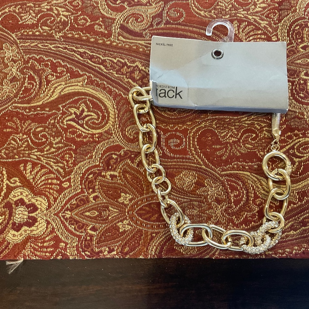 nordstrom rack pave chain link necklace, clear/gold, NWT, MSRP$17.97
